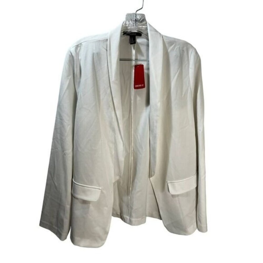 FOREVER 21 White Open Front Blazer Jacket Cardigan Medium